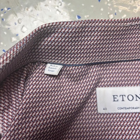Eton Contemporary 43 17 Geometric Mens Dress Shirt Geometric Plum Purple Long - Picture 5 of 7